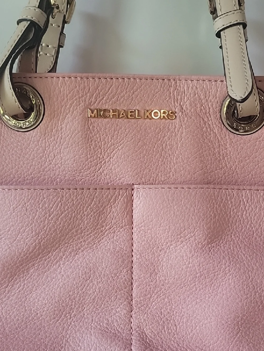 Michael Kors Blush Pink Leather Tote with Gold Accents